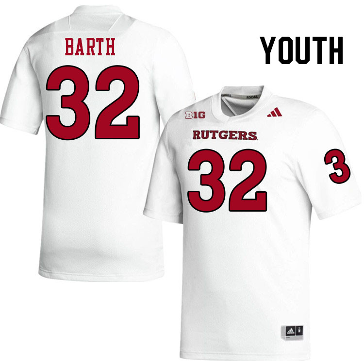 Youth #32 Charlie Barth Rutgers Scarlet Knights 2024 College Football Jerseys Stitched-White